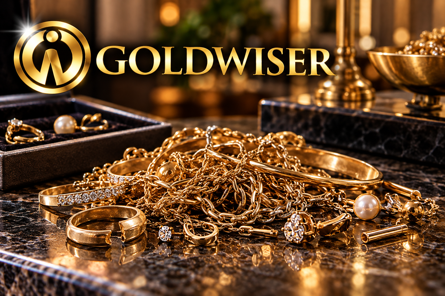 Illustrative tangled gold chains and damaged rings