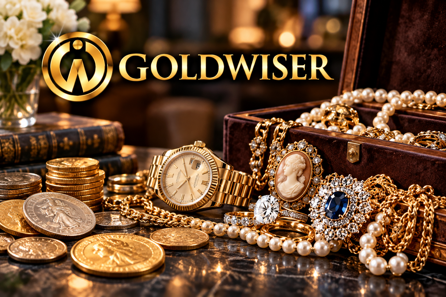 GoldWiser estate jewelry guide showing inherited jewelry, coins, and gold watch