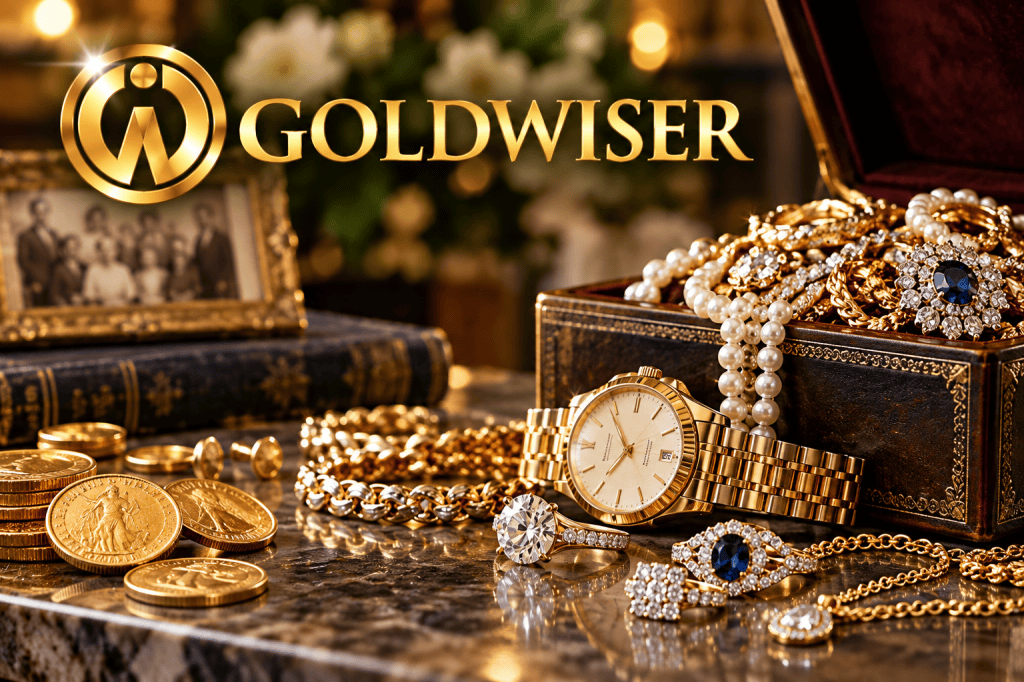 Inherited gold jewelry, coins, and heirlooms with GoldWiser branding
